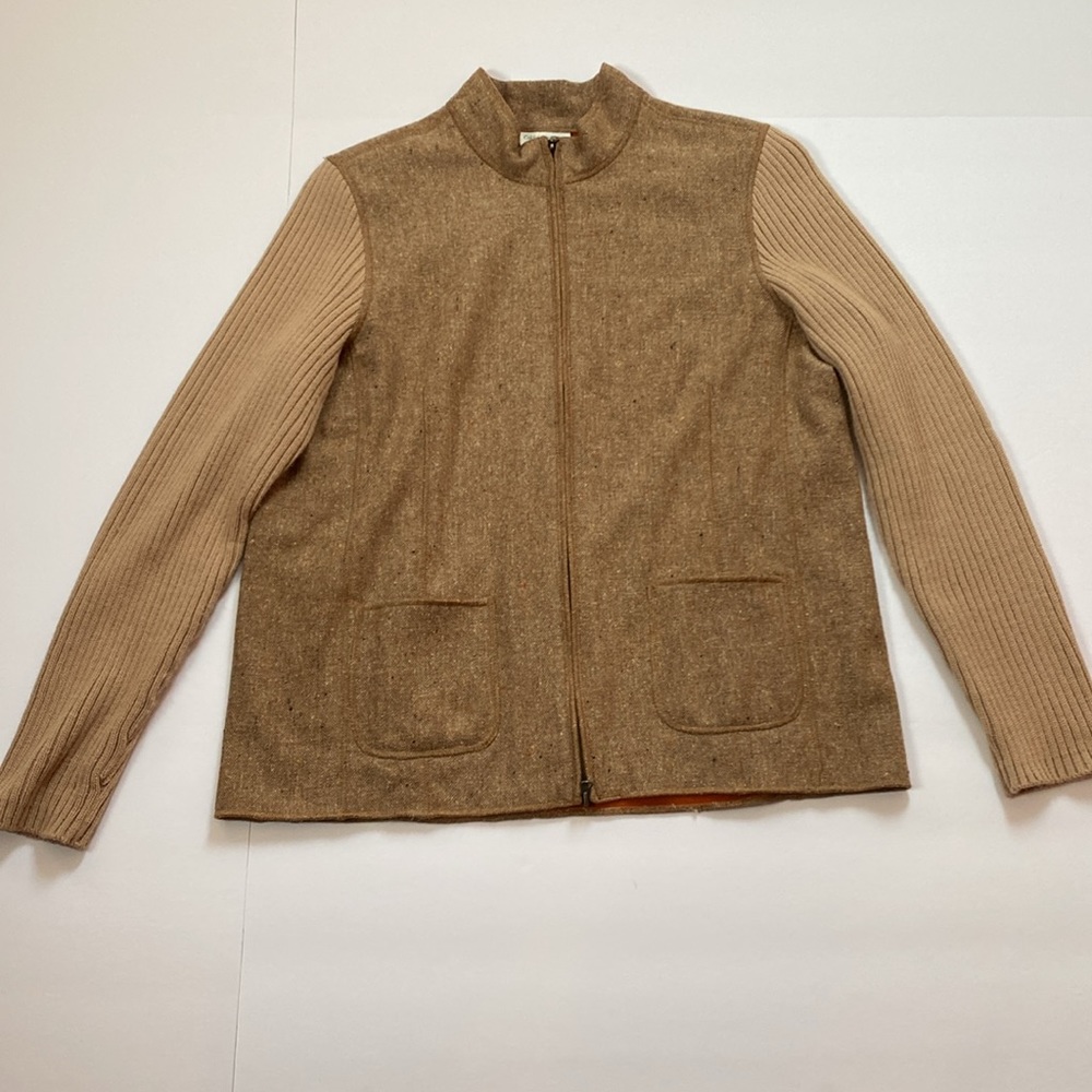 COLDWATER CREEK  Wool Blend Zip Jacket Knit Ribbed Sleeves Lined Women’s Size L